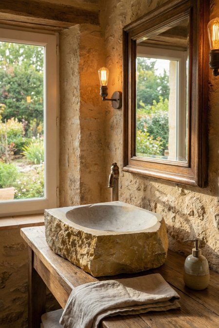 حوض مغسلة حجري طبيعي خام – 35×50 سم